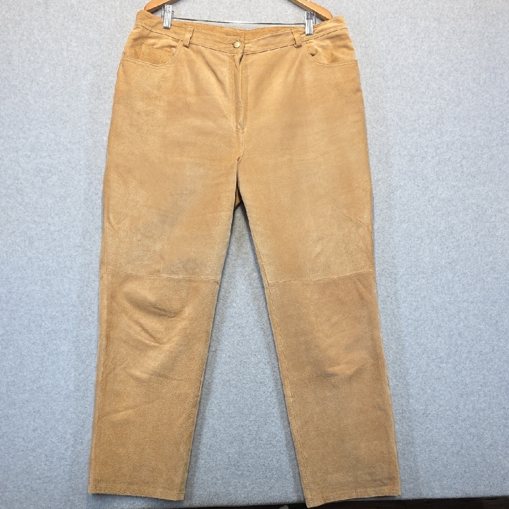 Metrostyle Genuine Leather Suede Pants Tan Camel Straight Leg Women’s 18